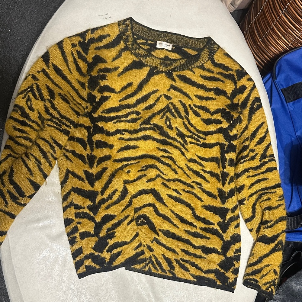 Saint Laurent Golden Yellow and Black tiger Print Sweater XL-L slim fit